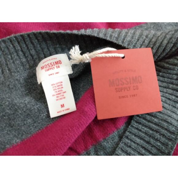 Mossimo Women's Sweater Size M Pink Gray Striped Deep Vee Pullover New w/Tags - Picture 5 of 5
